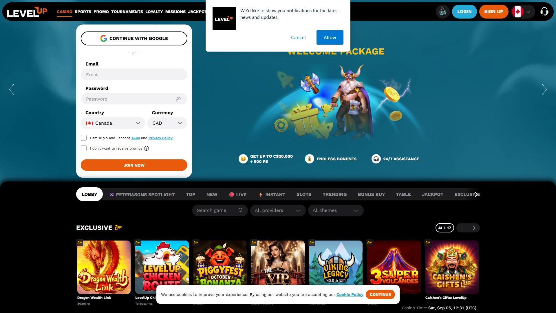 Level Up homepage