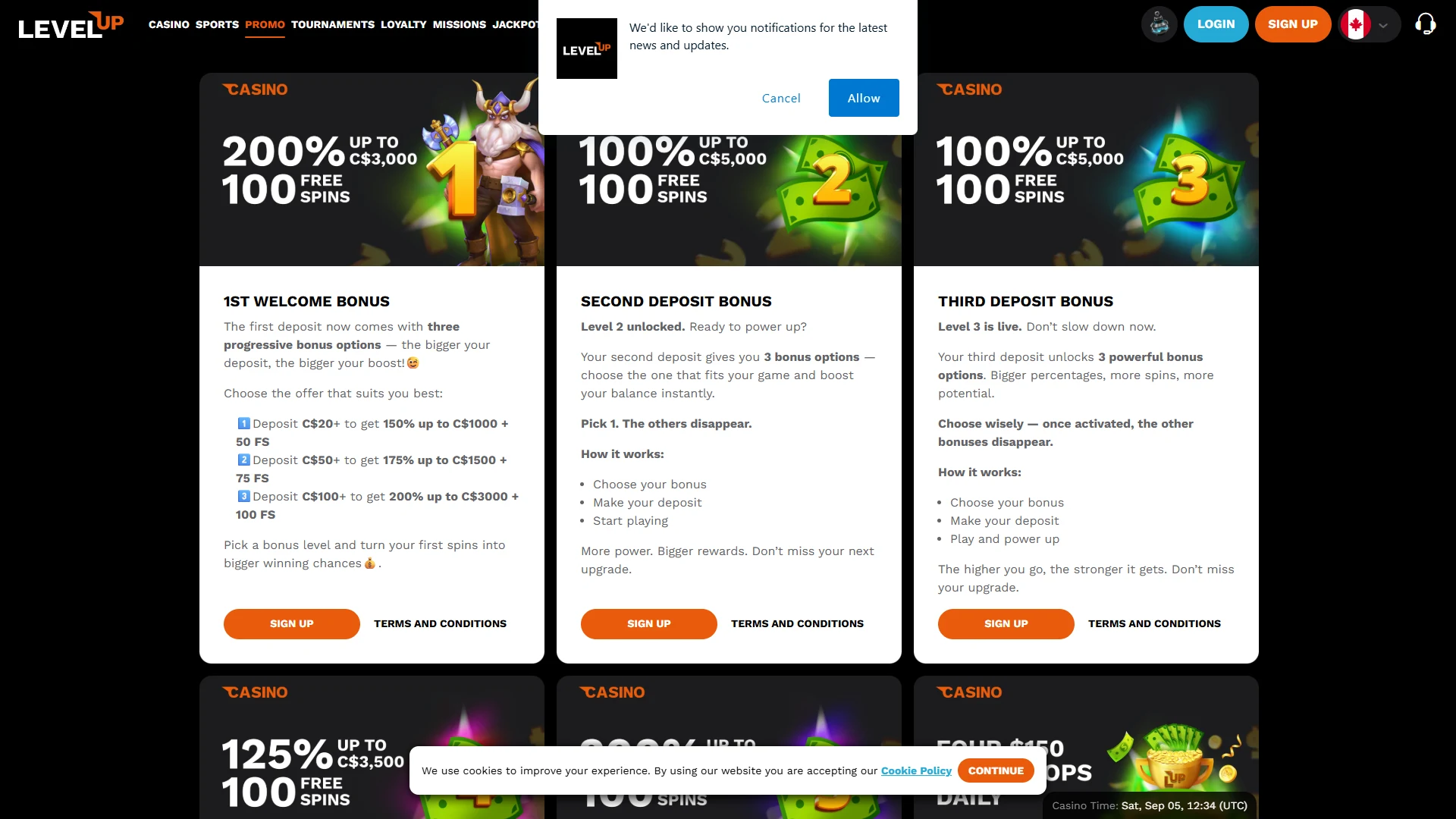 Level Up promotions page