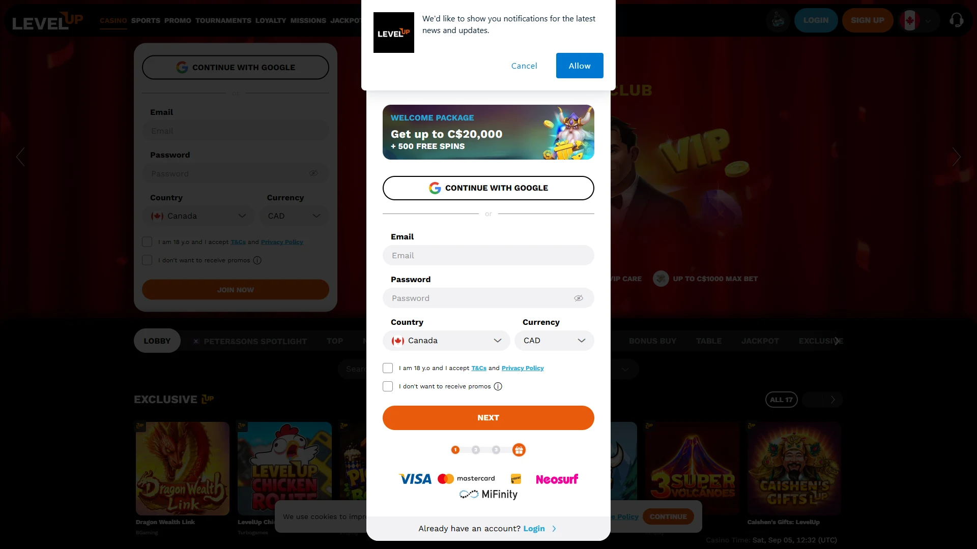 Level Up registration form